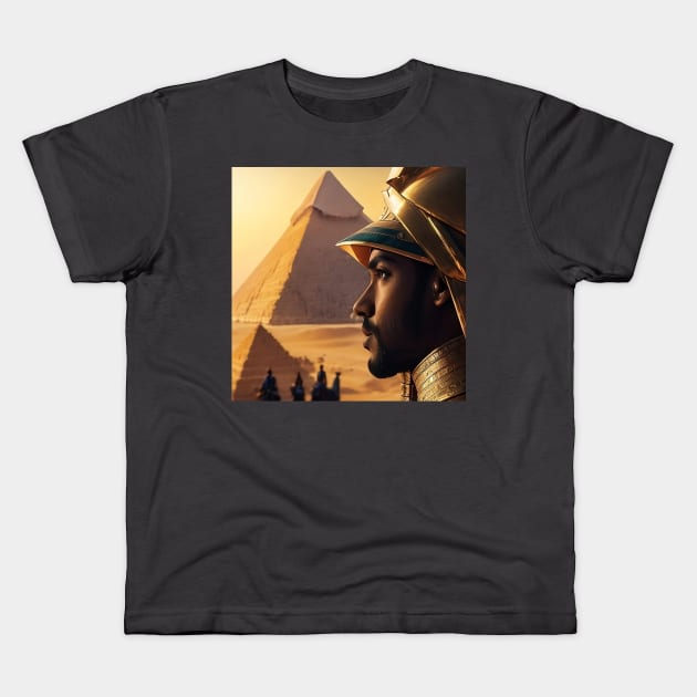 Pharaoh looking at the pyramids Kids T-Shirt by KRAM DESIGNS